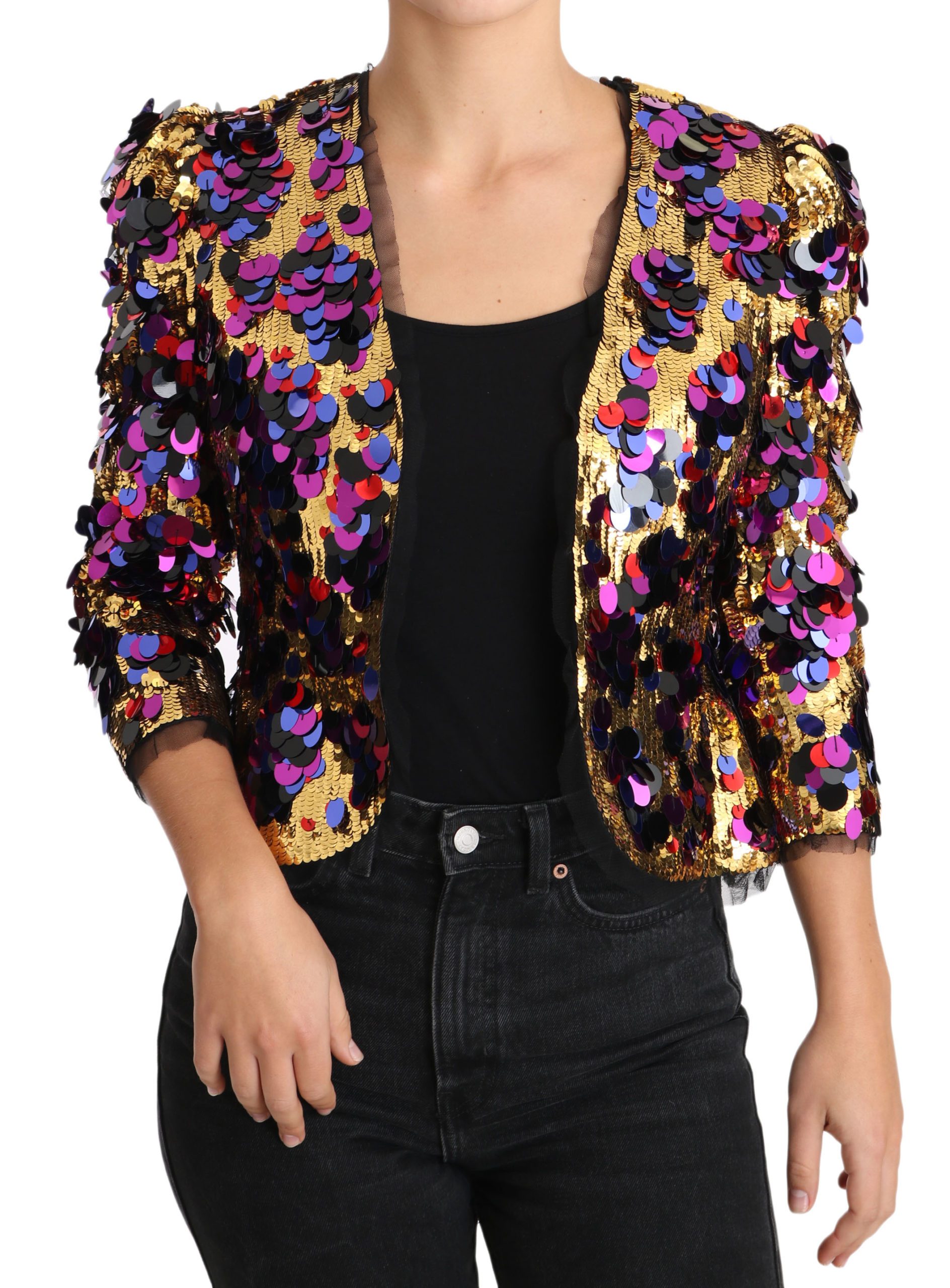 Dolce & Gabbana Women's Sequined Blazer Jacket Gold JKT2421 - IT40|S