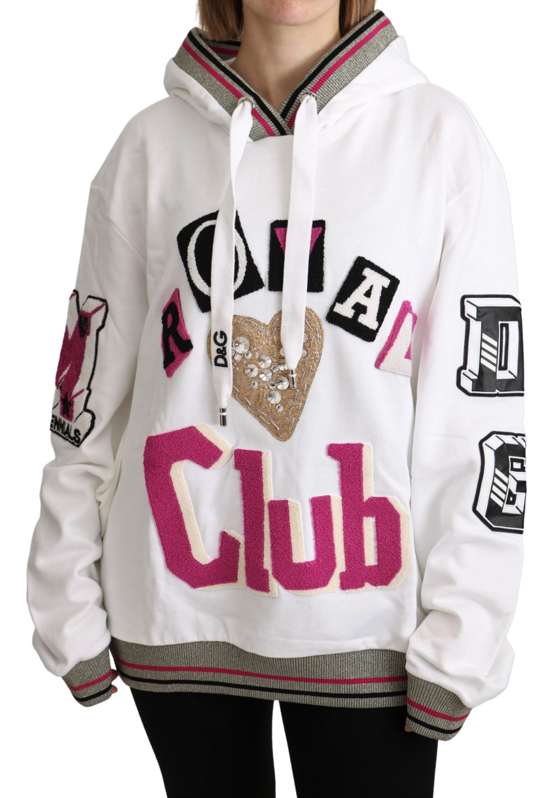 Dolce & Gabbana Women's Royal Club Hooded Crystal Sweater White TSH5181 - IT44|L