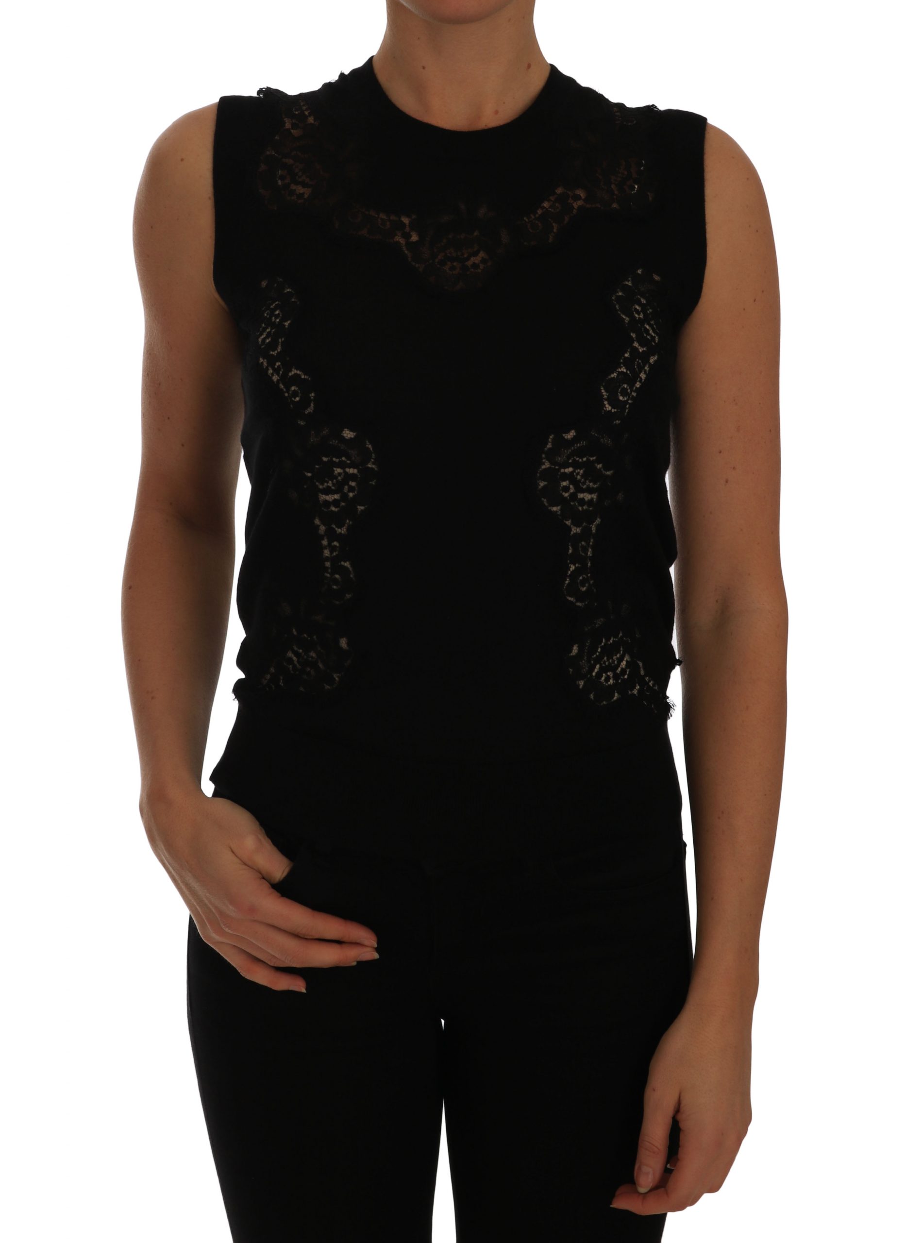 Dolce & Gabbana Women's Silk Knit Tops Black TSH2389 - IT38|XS