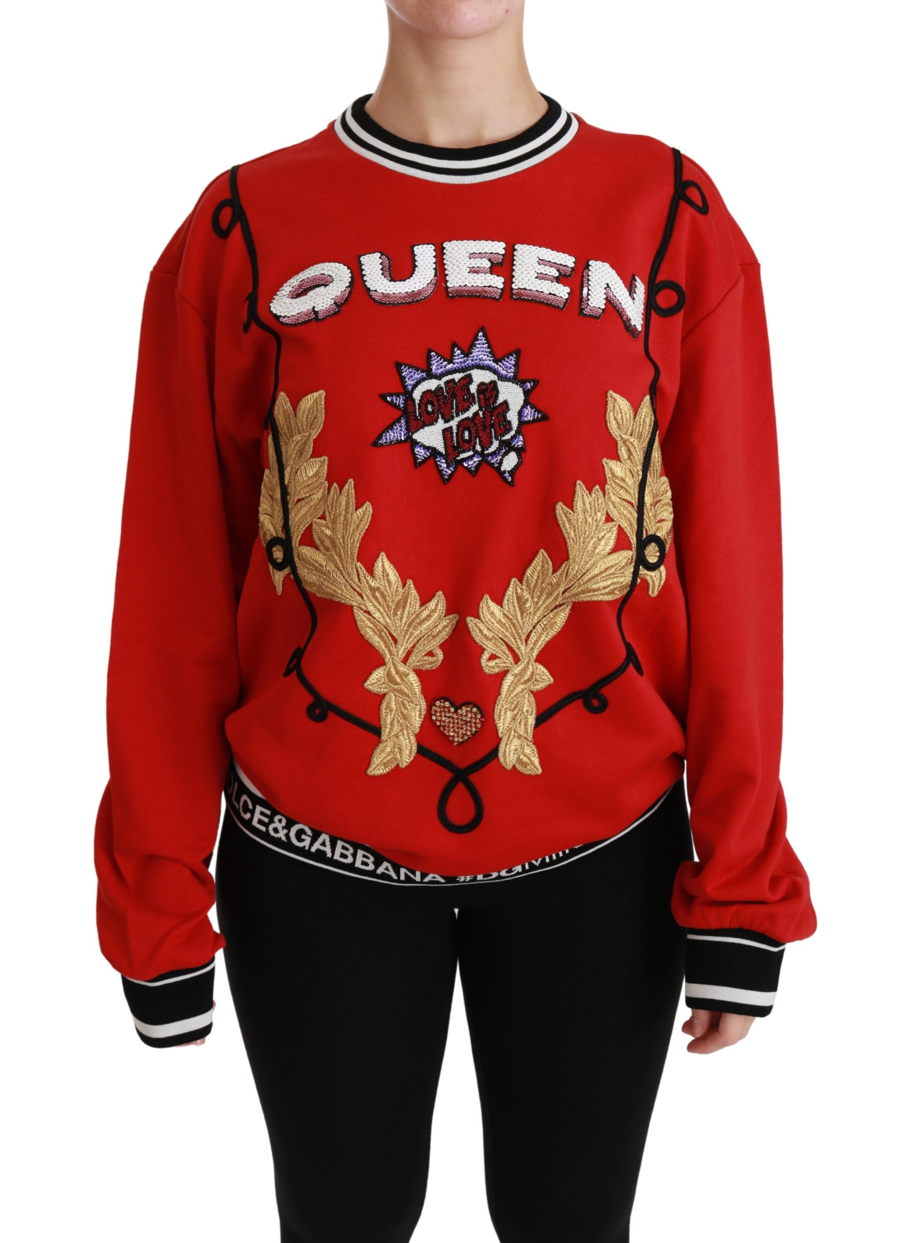 Dolce & Gabbana Women's Queen Sequined Love Pullover Sweater Red TSH4387 - IT36 | XS