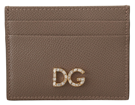 Beige Dauphine Leather Jewel Crystal DG Logo Card Holder Wallet