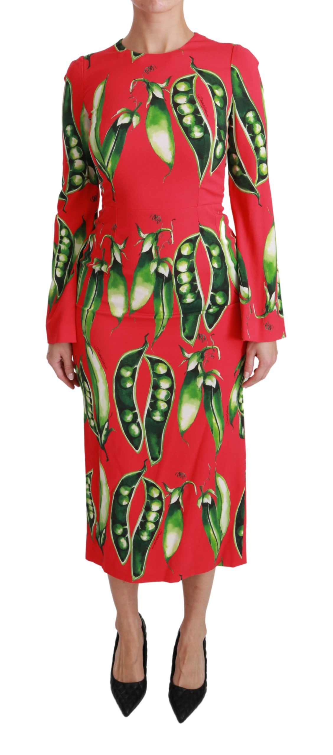 Dolce & Gabbana Women's Snap Pea Print LS Midi Dress Red - IT36 | XS