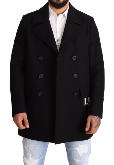 Blue Wool Blend Pea Coat DG Logo Jacket - IT48 | M