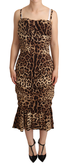Brown Stretch Leopard Print Midi Dress - IT44|L