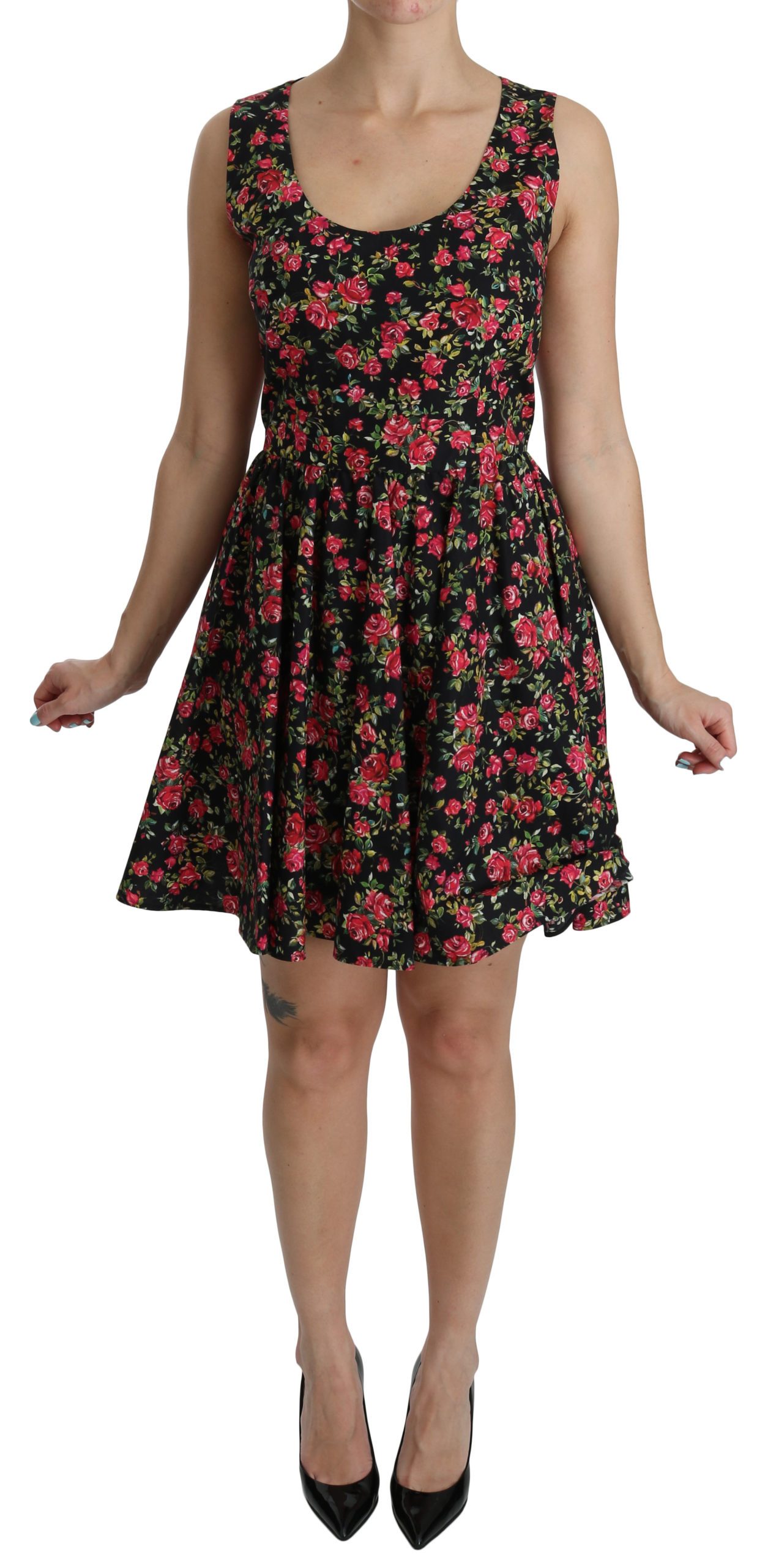 Dolce & Gabbana Women's Floral Sheath Sleeveless Mini Dress Black DR2092 - IT46|XL
