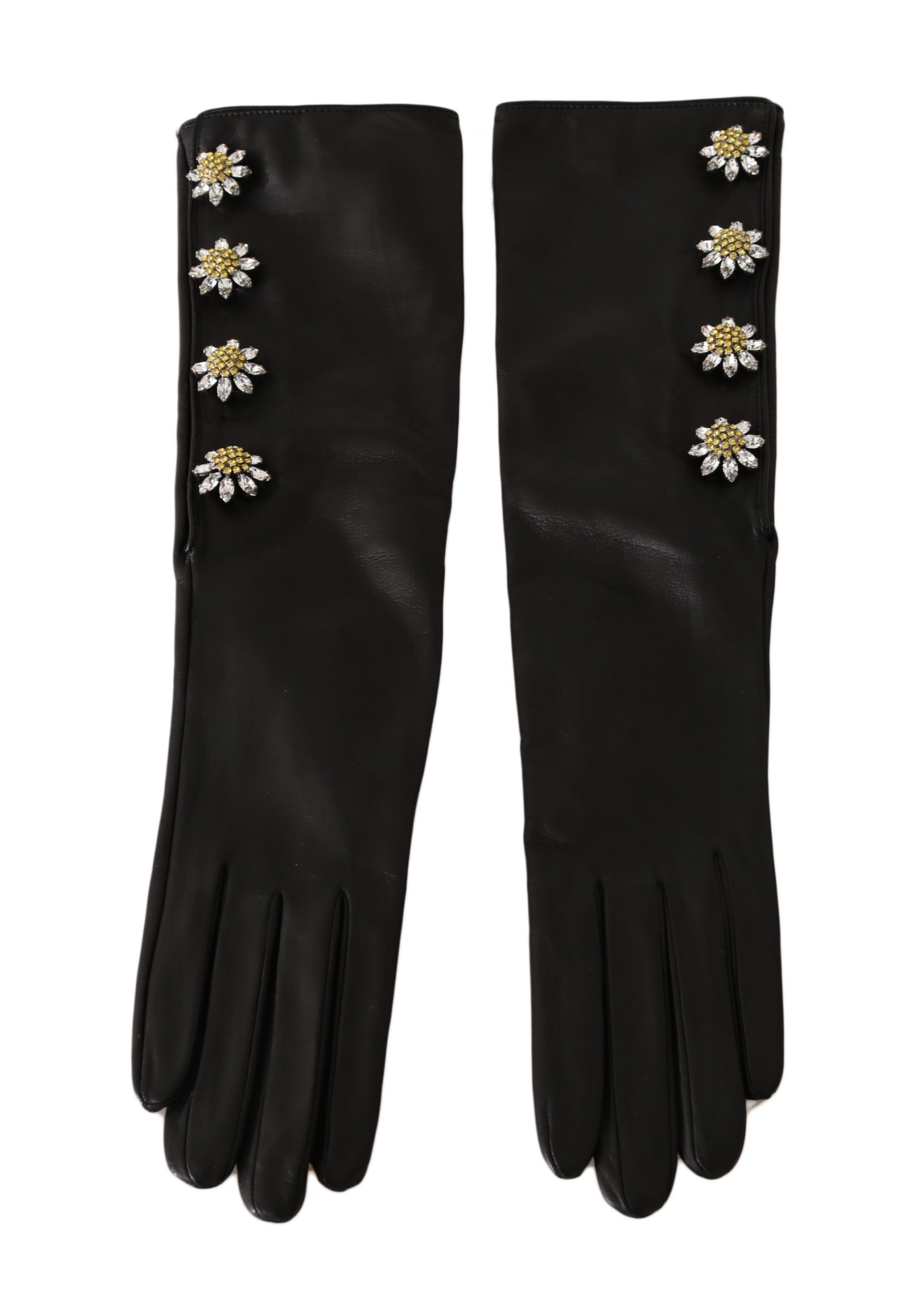 Dolce & Gabbana Women's Leather Crystal Elbow Gloves Black LB276 - 7.5 | S
