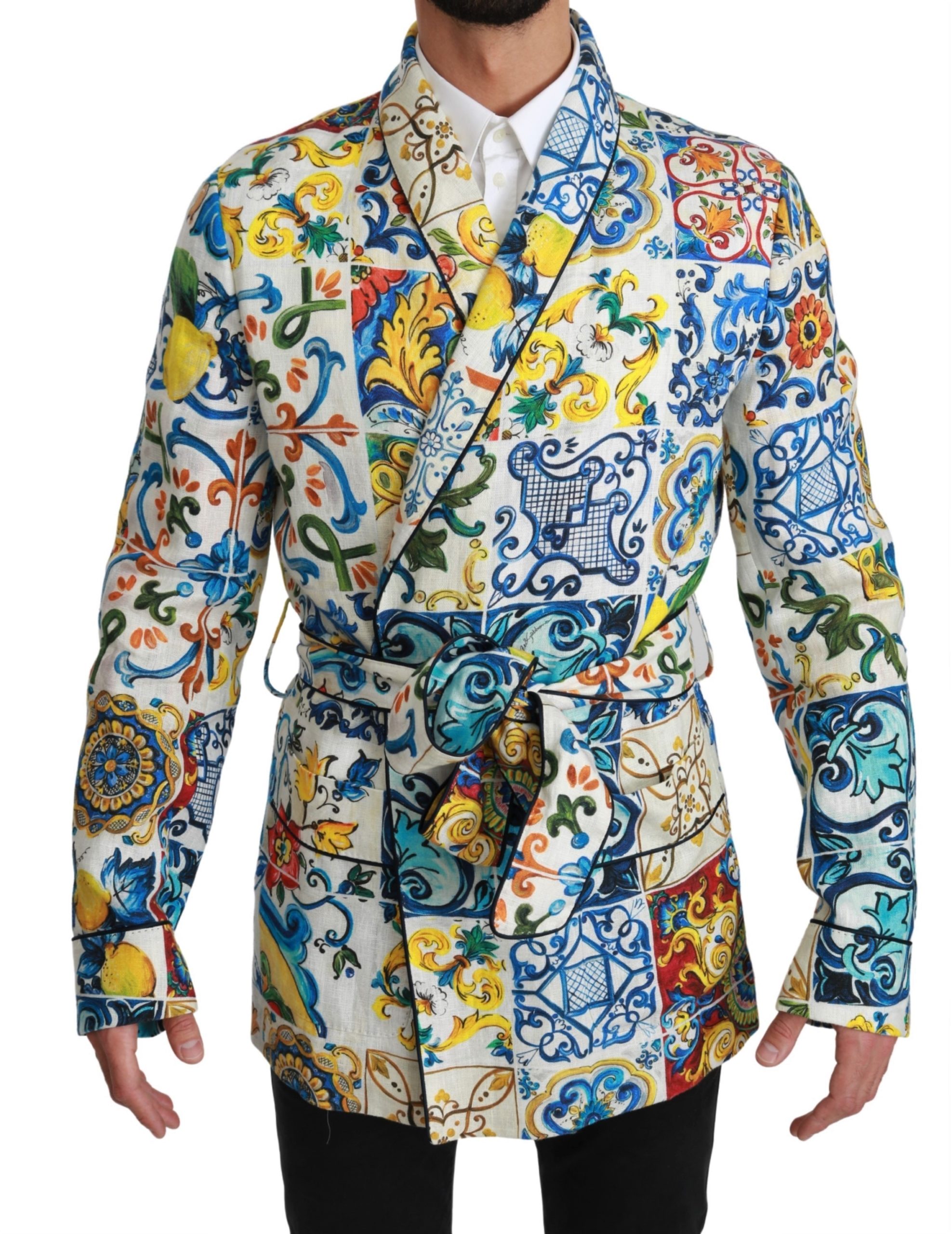 Dolce & Gabbana Men's Brocade Linen Robe Jacket Multicolor JKT2598 - IT46 | S