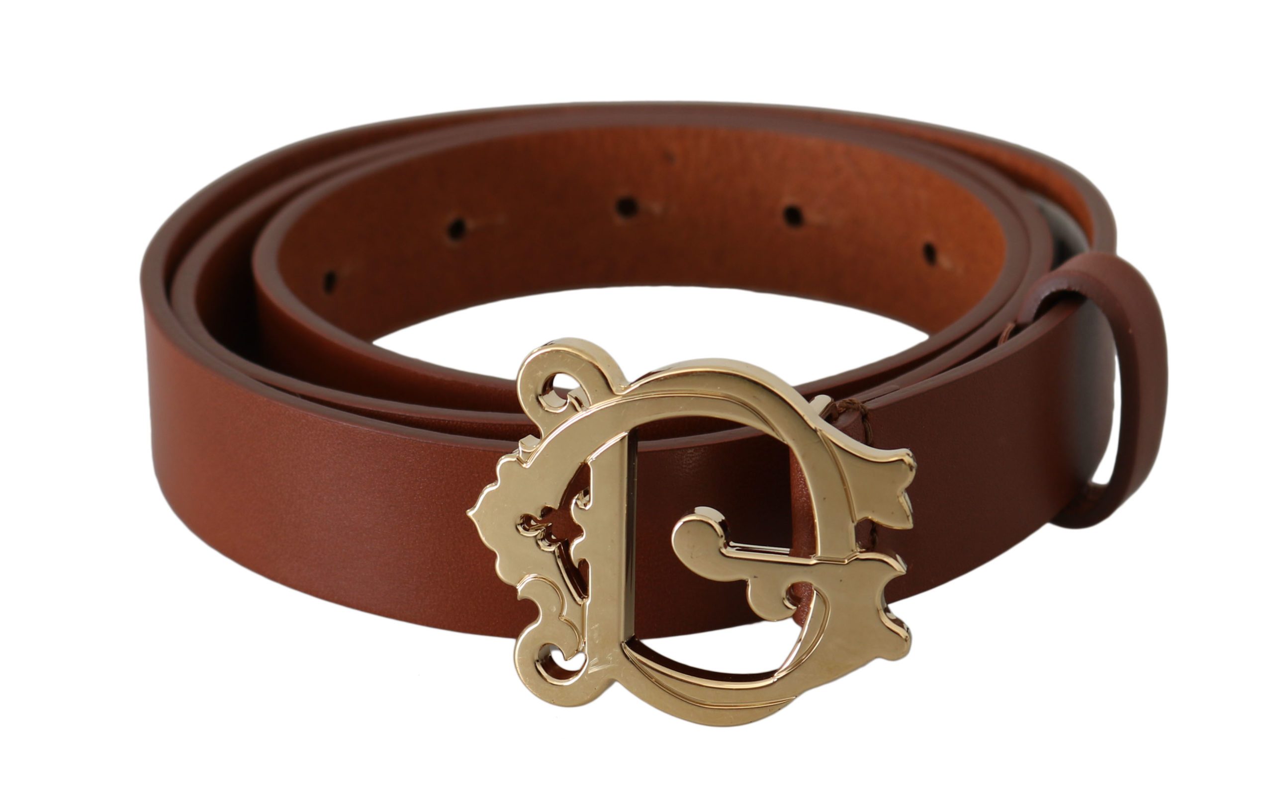 Dolce & Gabbana Women's Leather Baroque Buckle Belt Brown BEL60834 - 90 cm / 36 Inches