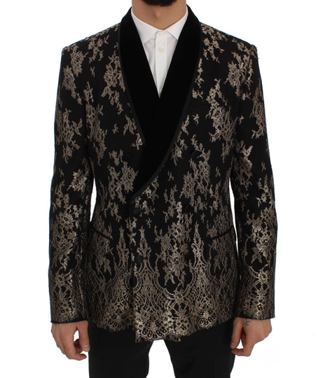Black Gold Floral Lace Slim Fit Blazer Jacket - IT52 | XL