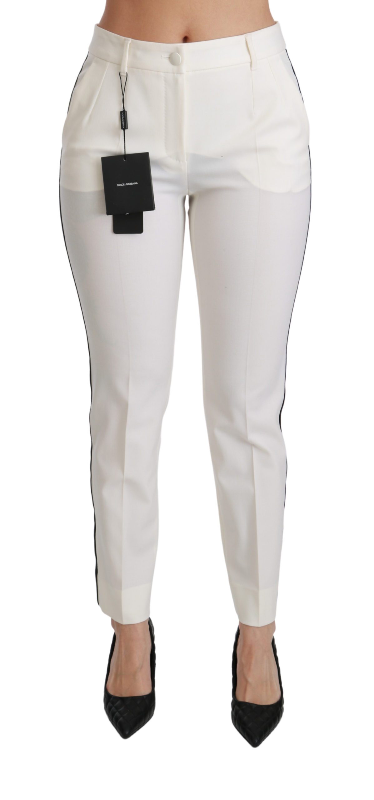 Dolce & Gabbana Women's High Waist Skinny Slim Cropped Trouser White PAN70832 - IT42|M
