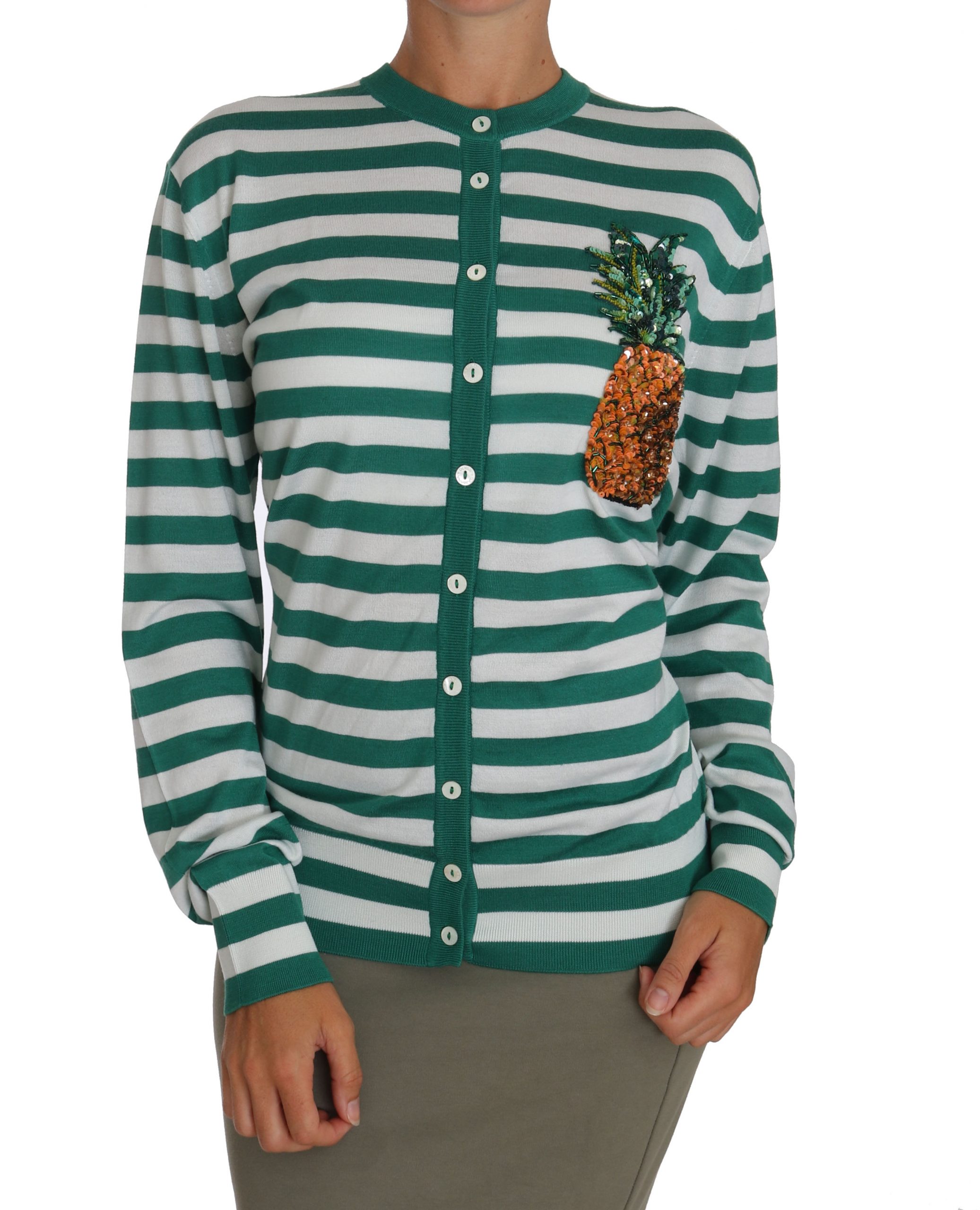 Dolce & Gabbana Women's Embellished Striped Cardigan Green TSH2752 - IT46 | L