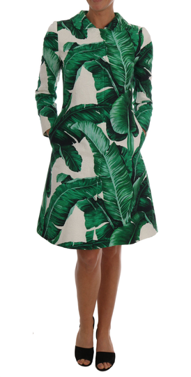 White Banana Leaf Print Cotton Coat Jacket - IT42|M