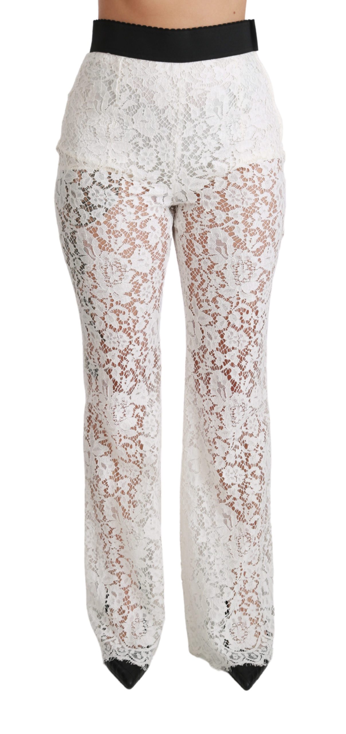 Dolce & Gabbana Women's Lace High Waist Palazzo Cropped Trouser White PAN70815 - IT42|M