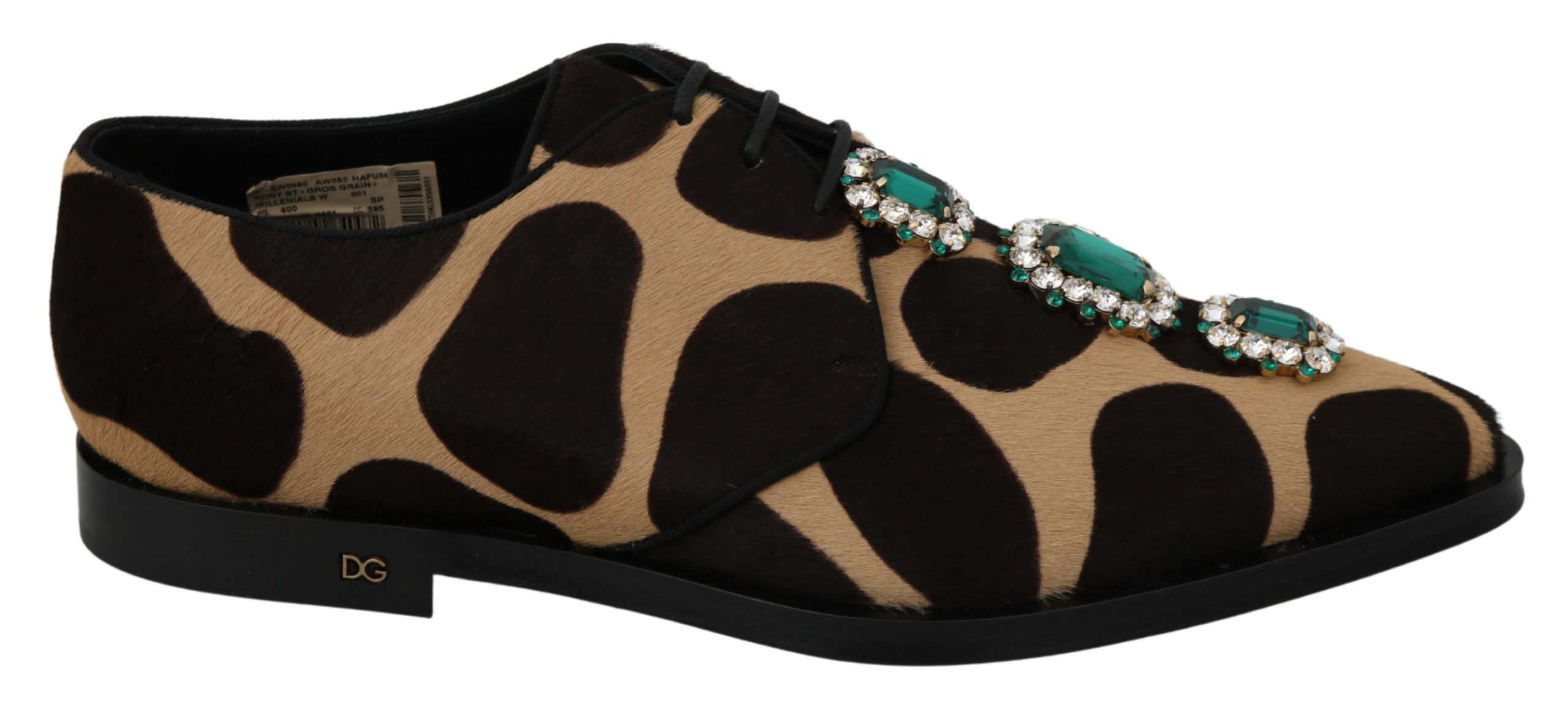 Dolce & Gabbana Women's Pony Hair Crystal Dress Broque Shoe Brown LA7216 - EU40/US9.5