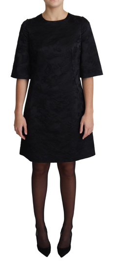 Dress Cotton Black Floral Jacquard A-line Dress - IT42|M