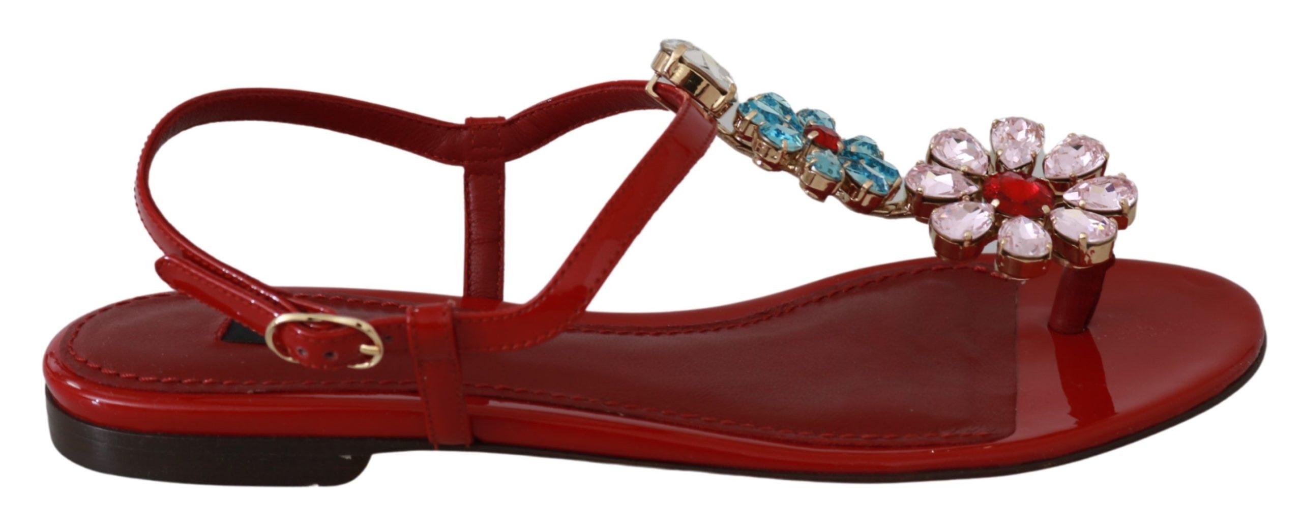 Dolce & Gabbana Women's Leather Crystal Sandals Red LA6486 - EU35/US4.5
