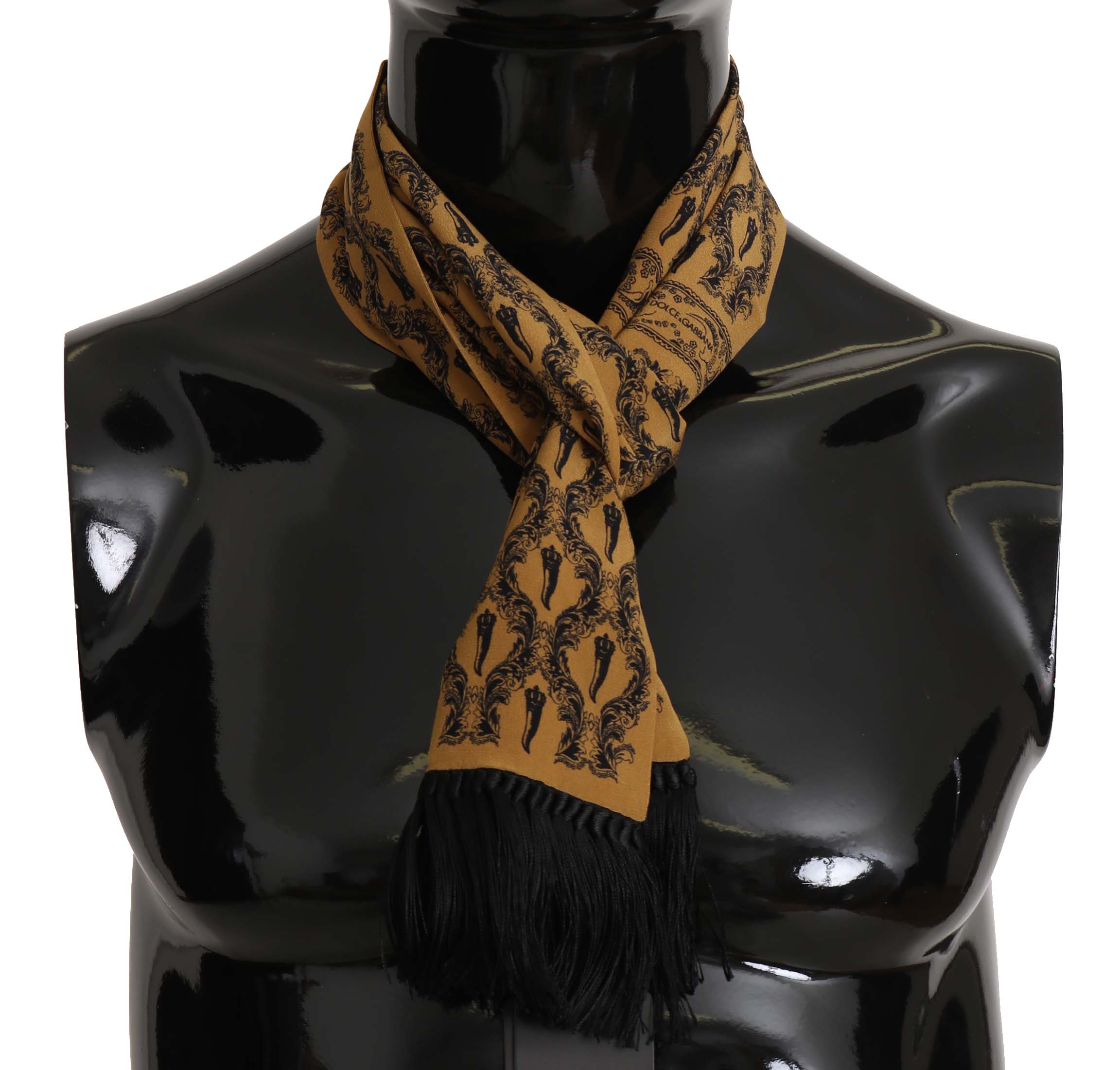 Dolce & Gabbana Men's Printed Tassel Silk Wrap Scarf Yellow MS5130