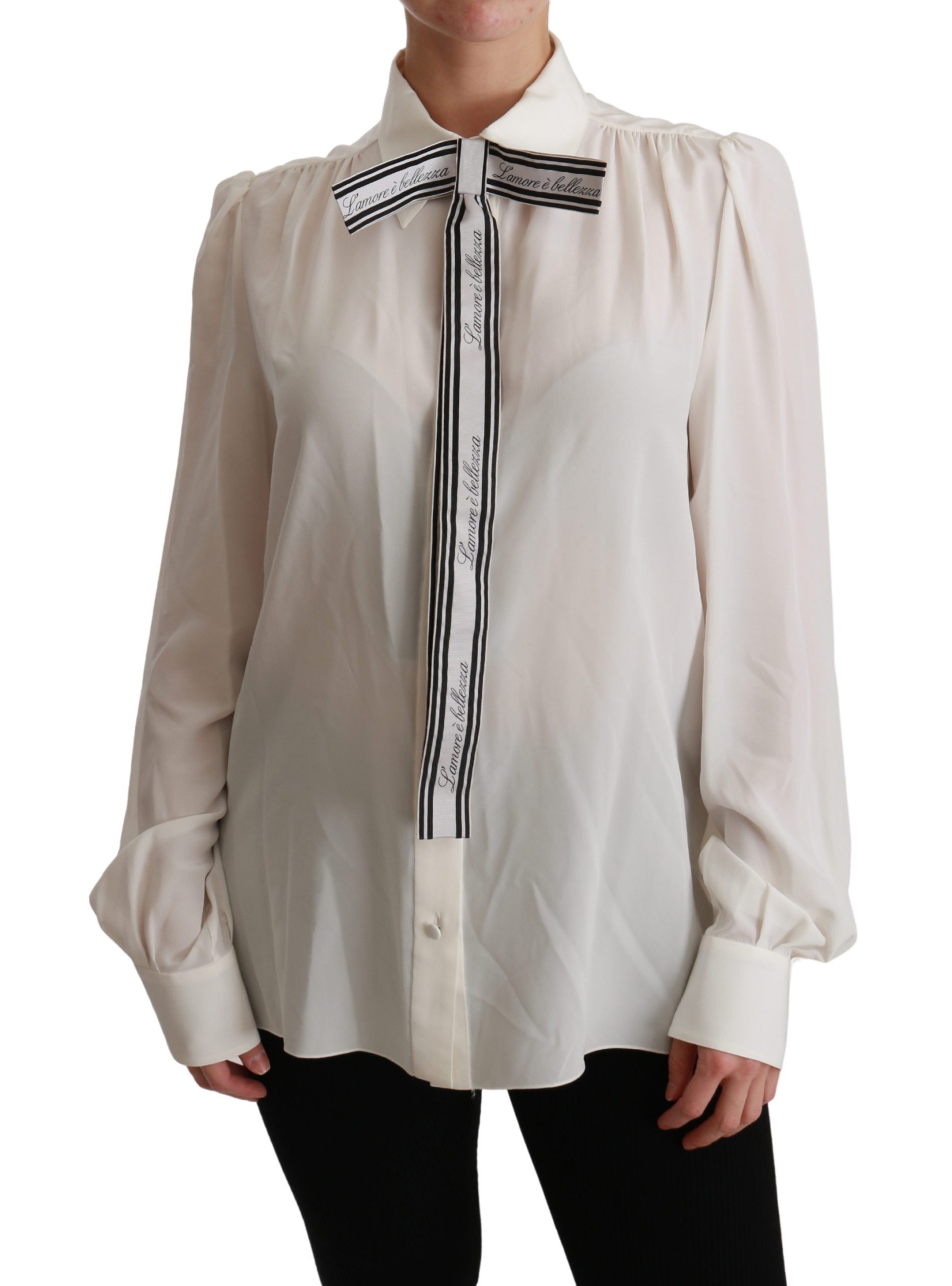 Dolce & Gabbana Women's Long Sleeve Silk Shirt White TSH4473 - IT44|L
