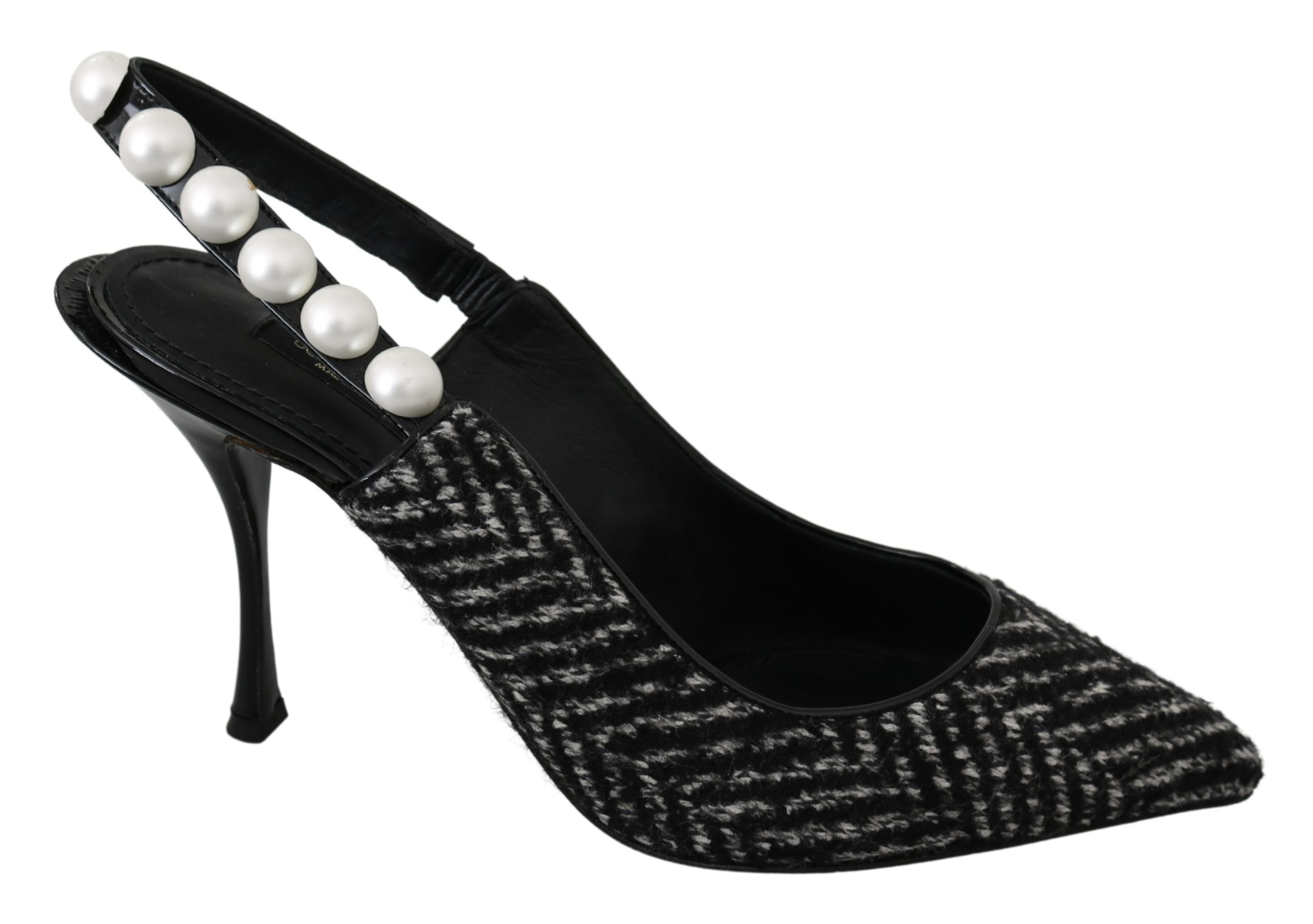 Dolce & Gabbana Women's Chevron Pearls Slingback Heels Black LA6967 - EU39/US8.5