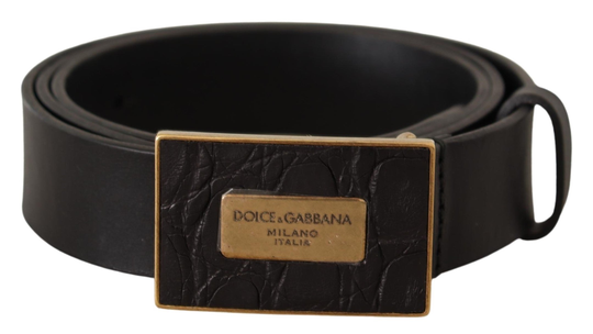 Dolce & Gabbana Men's Leather Square Buckle Cintura Belt Black BEL8247 -100 - 100 cm / 40 Inches