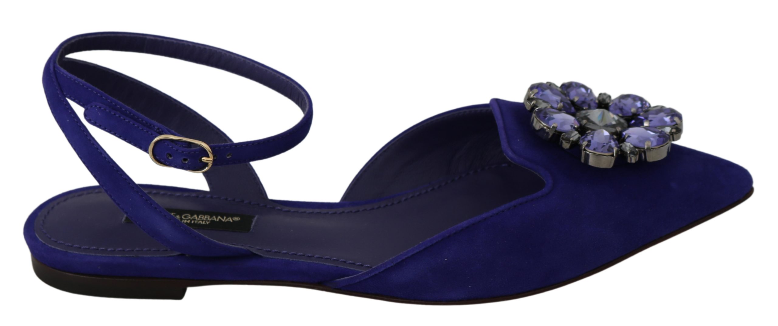 Dolce & Gabbana Women's Suede Crystal Flats Pointed Shoes Blue LA6565 - EU35/US4.5