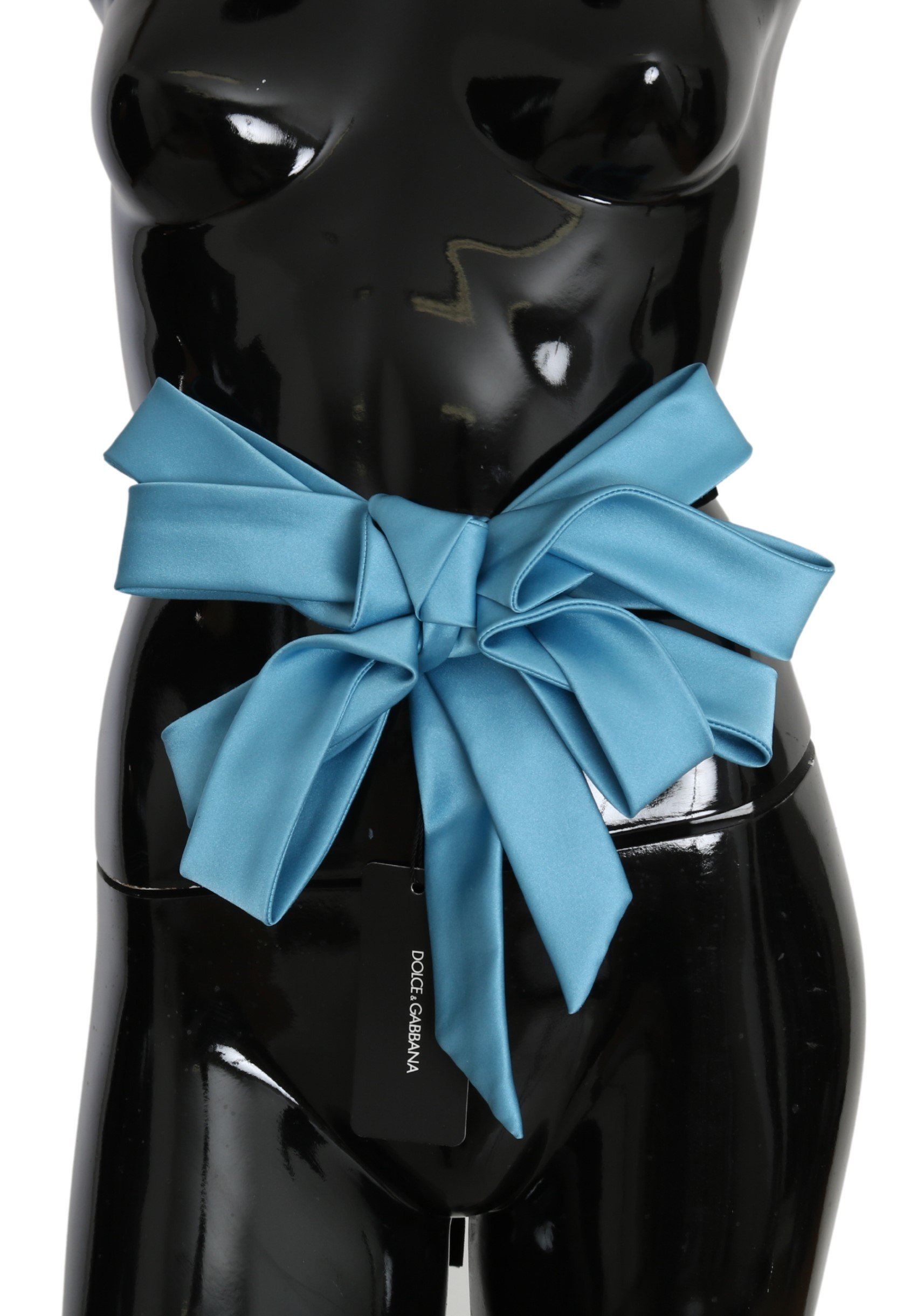 Dolce & Gabbana Women's Silk Waist Ribbon Bow Belt Blue BEL60702