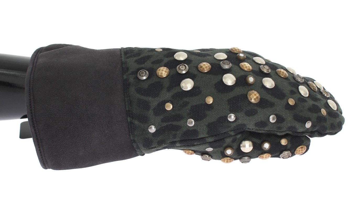 Dolce & Gabbana Men's Wool Shearling Studded Leopard Gloves Gray LB129 - 9|M