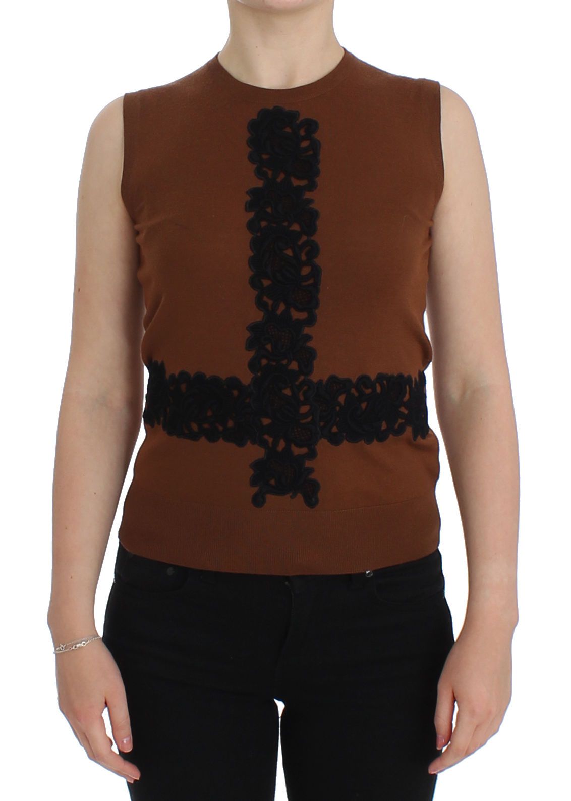 Dolce & Gabbana Women's Wool Lace Vest Top Beige SIG13245 - IT38|XS