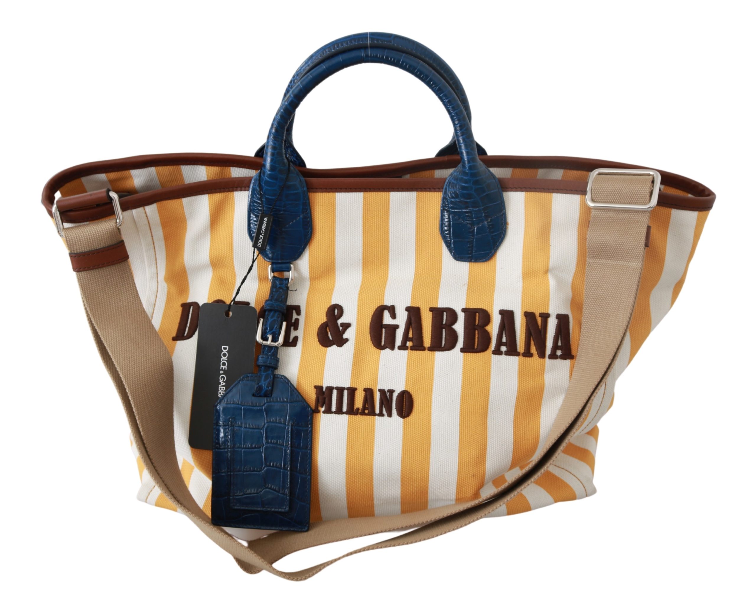 Dolce & Gabbana Women's Stripes Shopping Tote Bag Yellow VAS9252