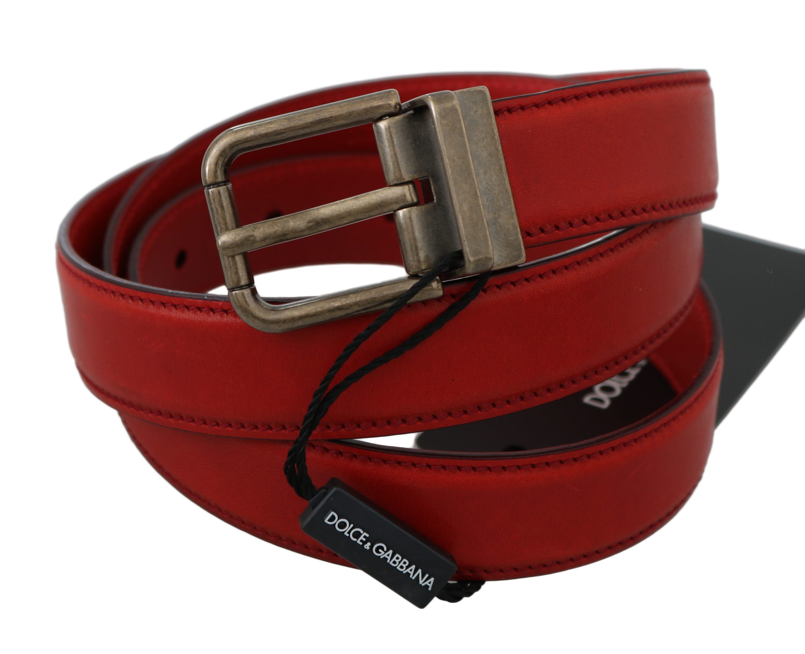 Dolce & Gabbana Men's Leather Metal Buckle Belt Red BEL60357 - 90 cm / 36 Inches