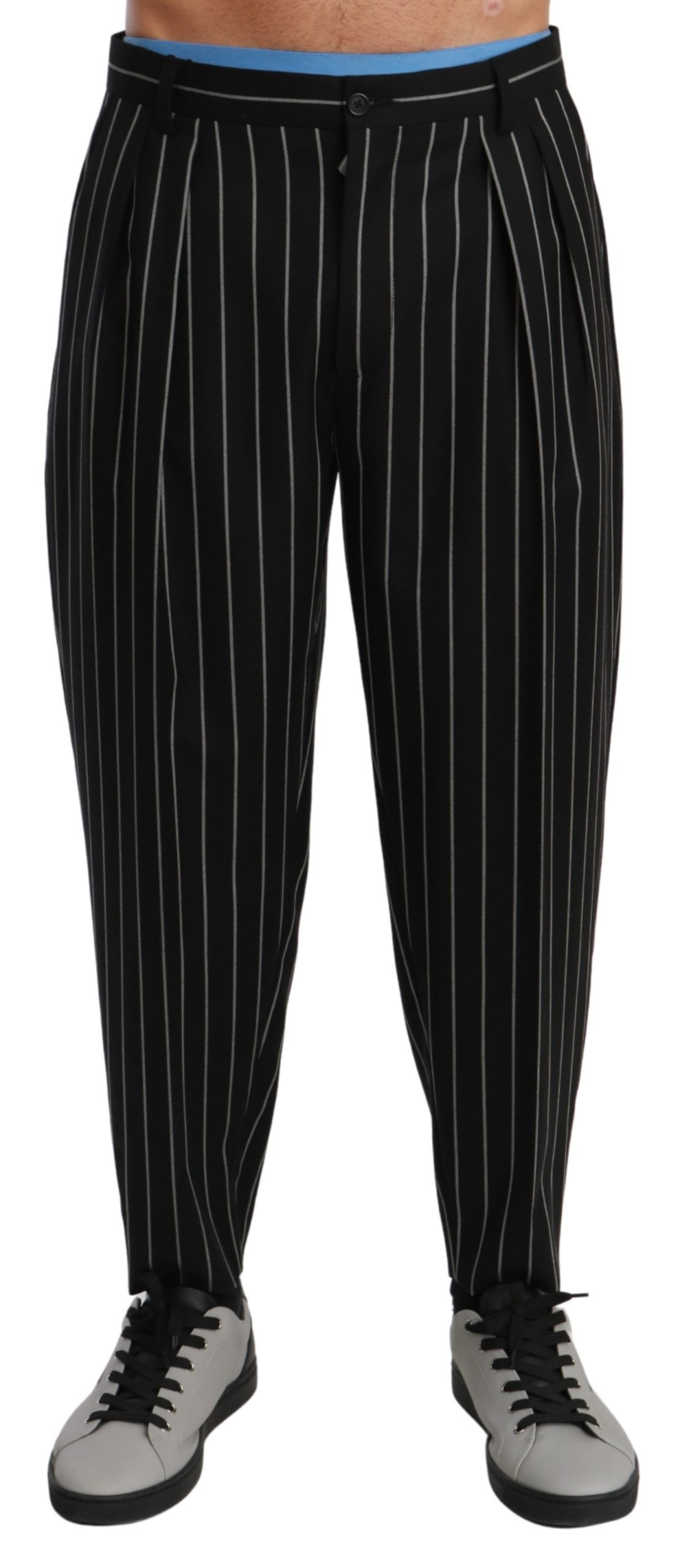Dolce & Gabbana Men's Stripes Casual Wool Trouser Black PAN70972 - IT48 | M