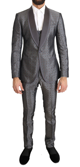 Dolce & Gabbana Men's Silk Baroque Single Breasted Suit Silver KOS1138 - IT46 | S