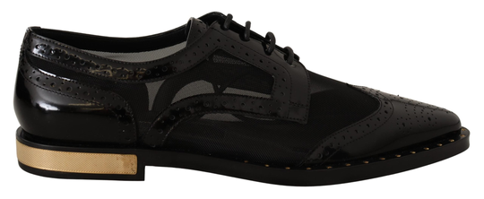 Black Leather Broques Sheer Wingtip Shoes - EU35/US4.5