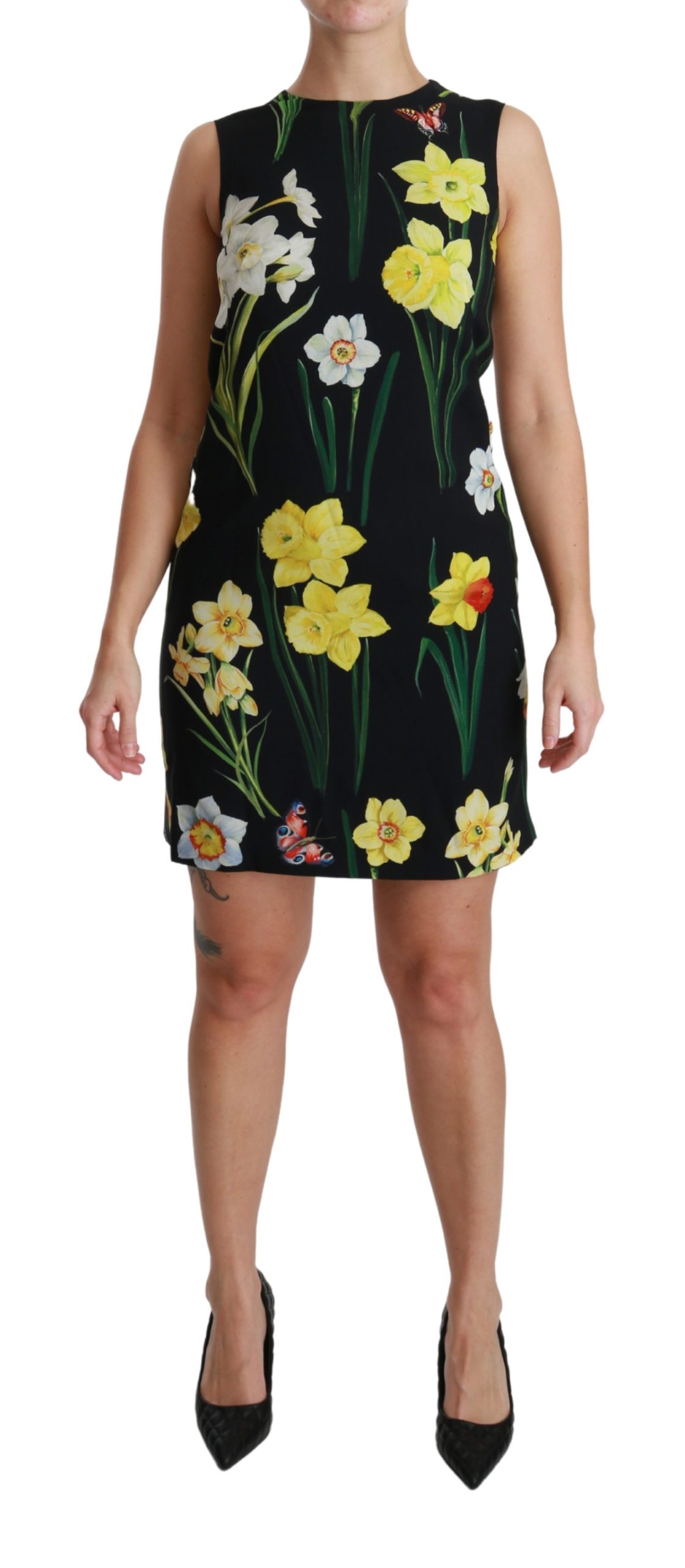 Dolce & Gabbana Women's Floral Sleeveless Sheath Mini Dress Black DR2533 - IT38|XS