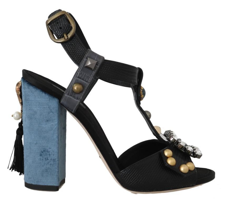 Dolce & Gabbana Women's Leather Crystal Sandals Black LA5358 - EU36/US5.5