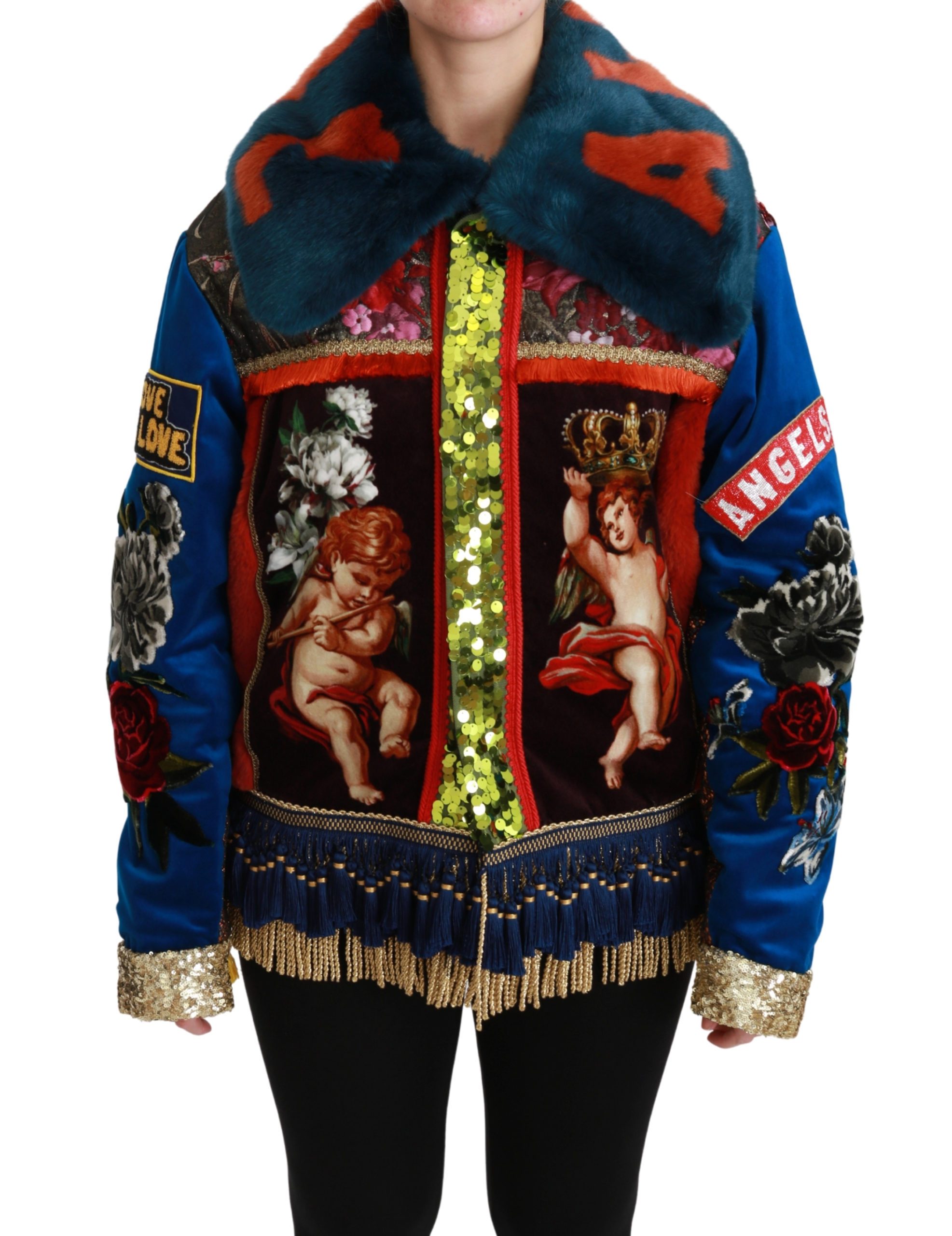 Dolce & Gabbana Women's Angel Floral Sequined Coat Jacket Multicolor JKT2525 - IT40|S