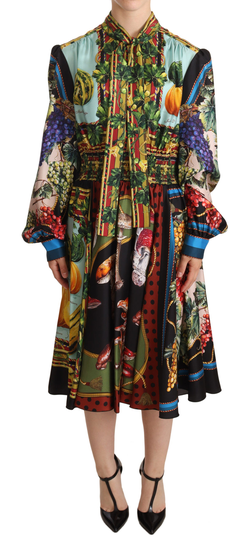 Multicolor Still-Life Silk Fitted Midi Dress - IT46|XL