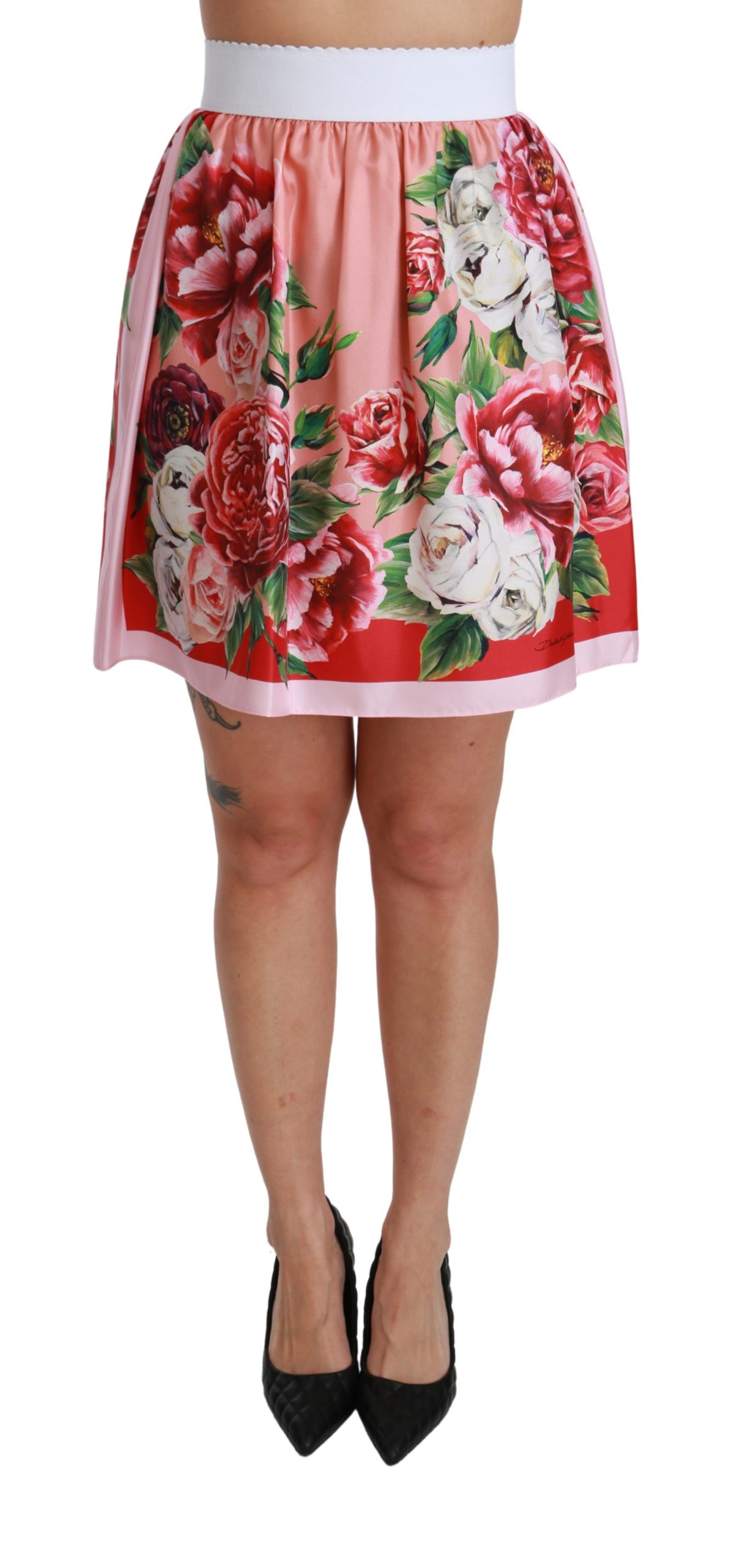 Dolce & Gabbana Women's Floral High Waist A-line Mini Skirt Pink SKI1419 - IT36 | XS