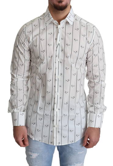 White Bee Print Cotton Button Down Shirt - IT40 | M