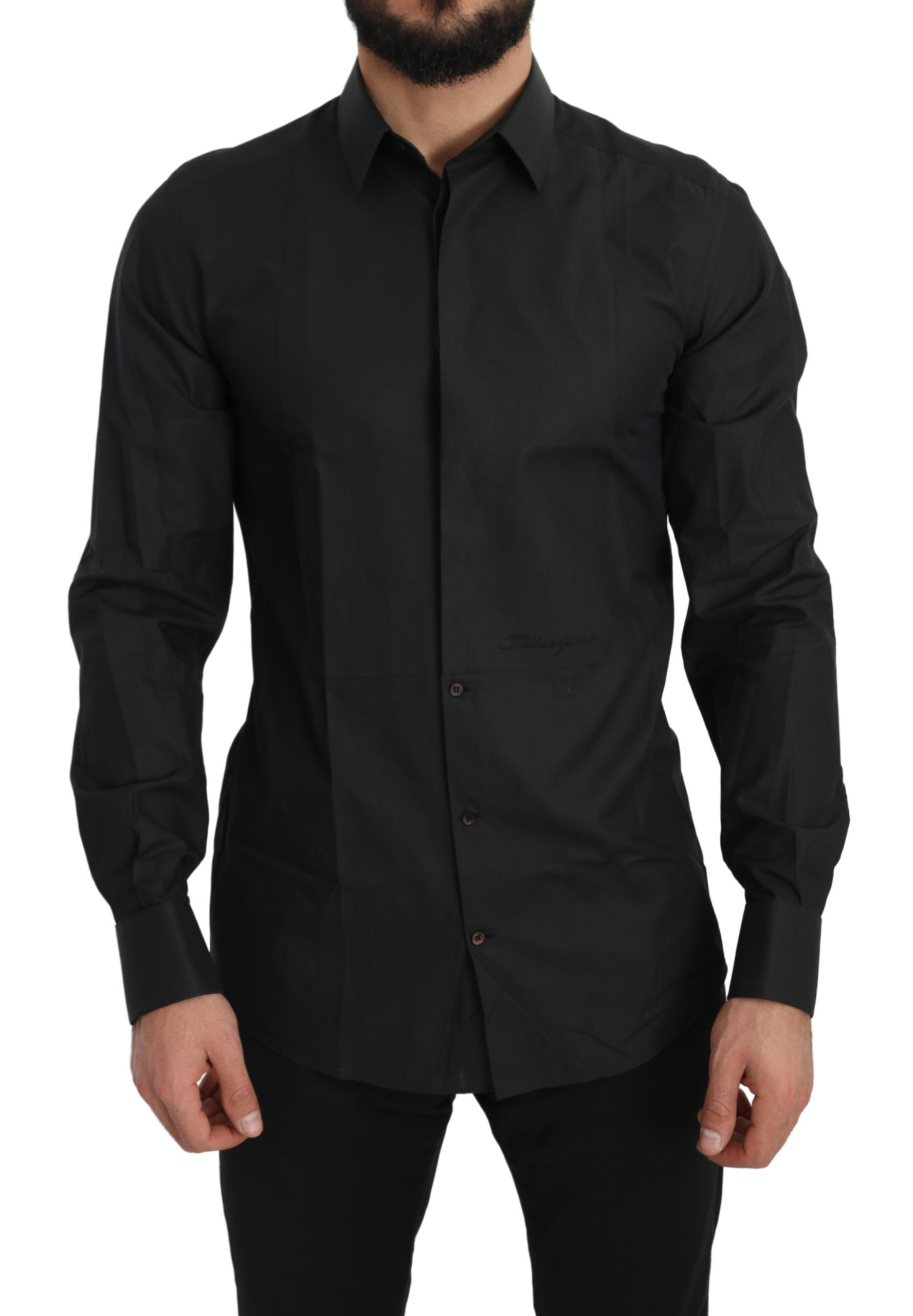 Dolce & Gabbana Men's Cotton GOLD Slim Fit Solid Shirt Black TSH5194 - IT40 | M