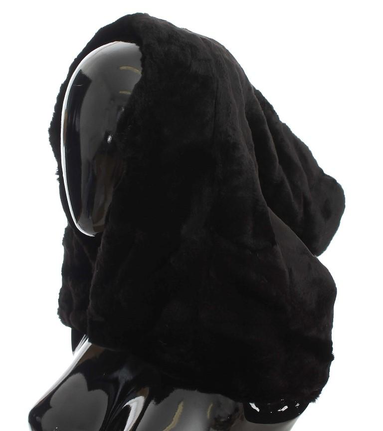 Dolce & Gabbana Women's Weasel Fur Crochet Hood Scarf Hat Black MS811