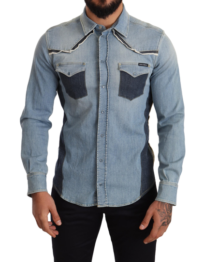 Blue Cotton Stretch Long Sleeves Denim Shirt - IT38 | XS
