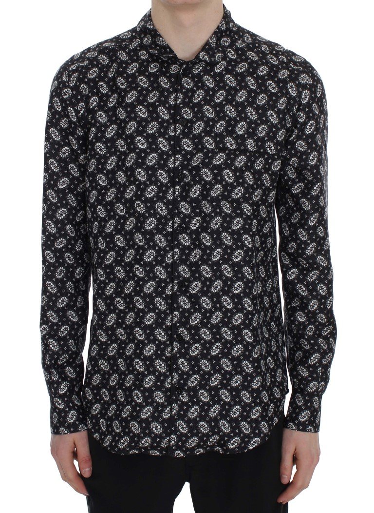 Dolce & Gabbana Men's Floral Print Silk Pajama Shirt Black SIG30058 - XS