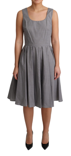 Blue Beige Geometric Cotton A-Line Dress - IT38|XS