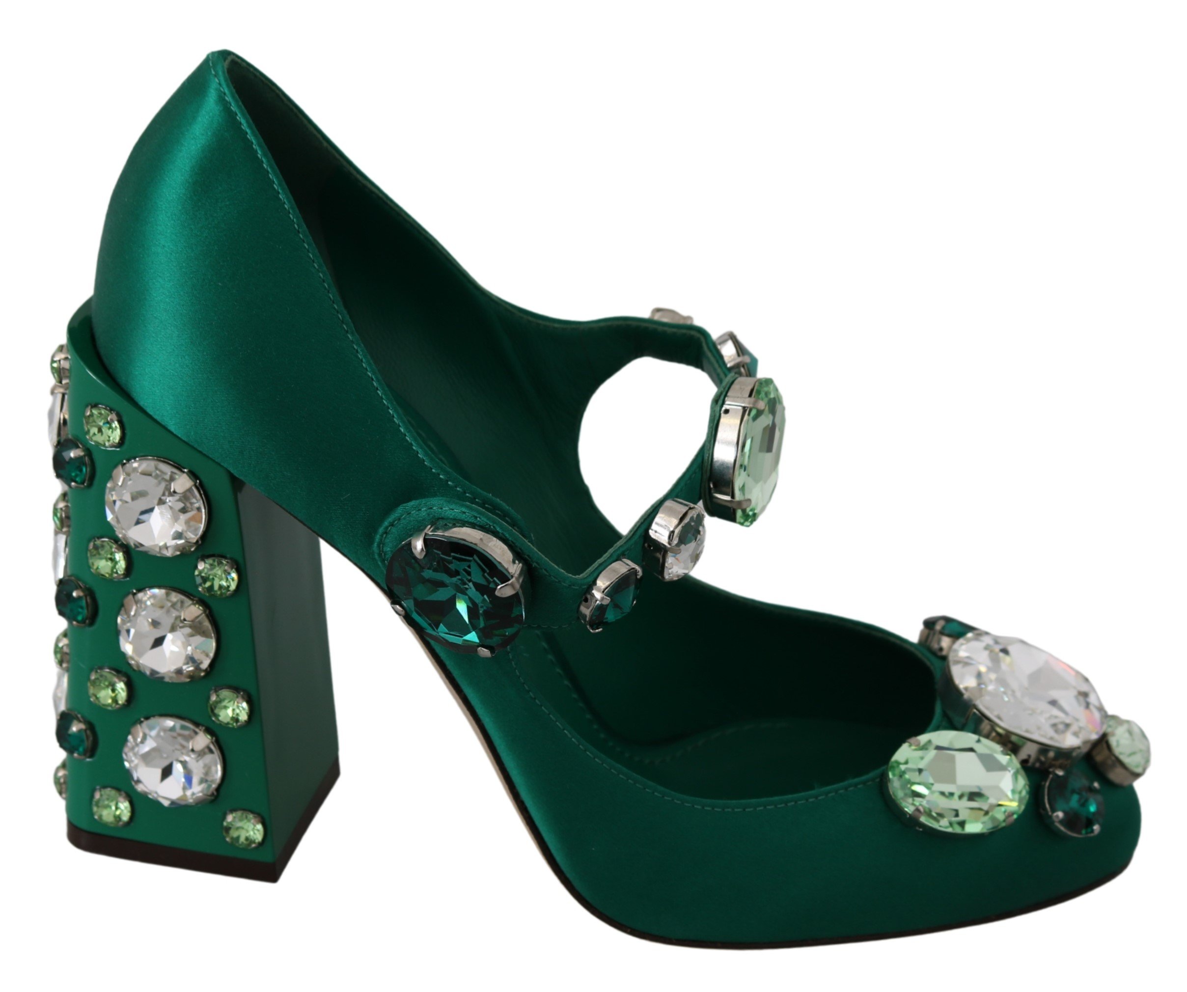 Dolce & Gabbana Women's Silk Mary Janes Crystal Pumps Green LA7234 - EU39/US8.5
