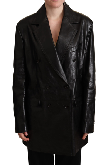 Black Double Breasted Coat Leather Jacket - IT40|S