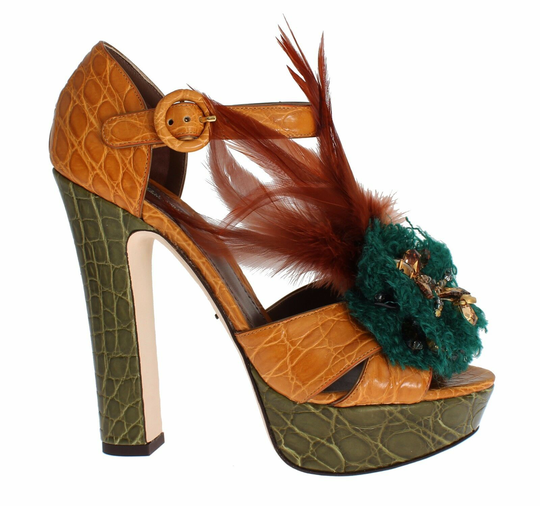 Orange Leather Crystal Platform Sandal Shoes - EU36/US5.5