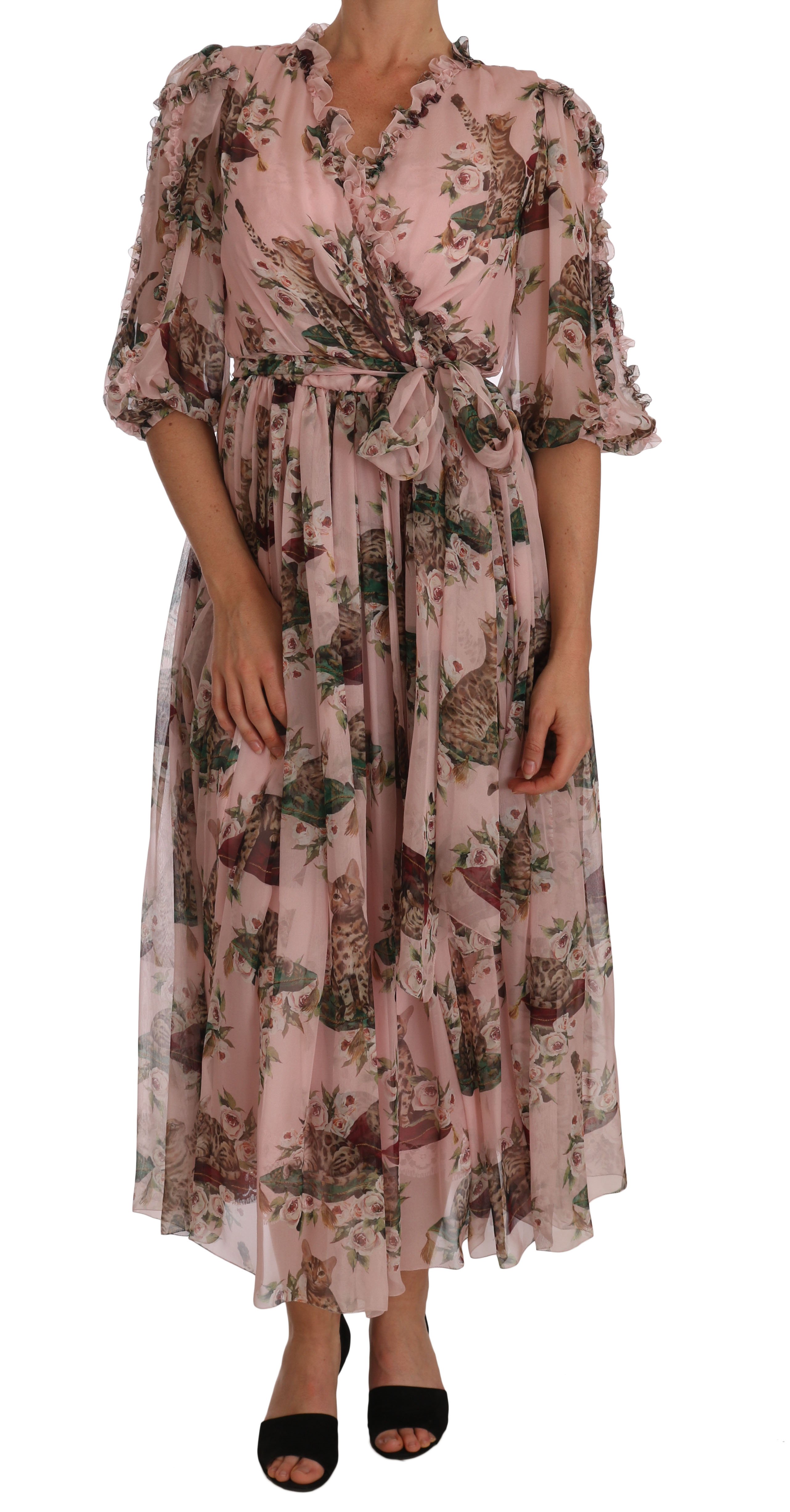 Dolce & Gabbana Women's Silk Pink Bengal Shift Wrap Gown Pink DR1453 - IT42|M