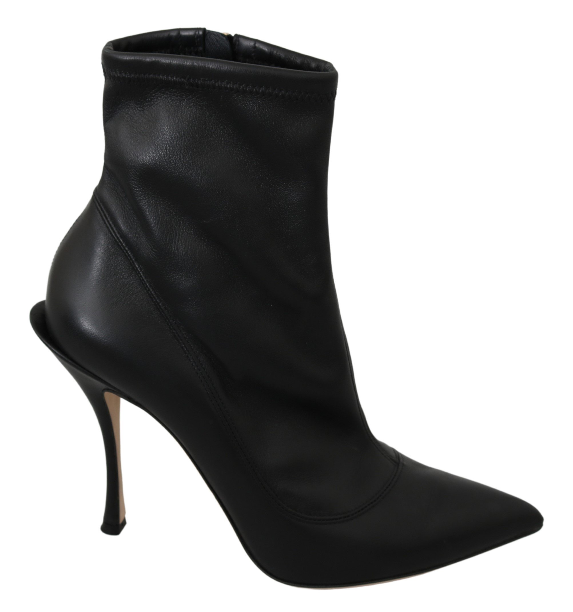 Dolce & Gabbana Women's Leather Ankle High Heel Boots Black LA7049 - EU39/US8.5