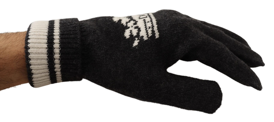 Gray White D&G Logo Crown Cashmere Gloves - 9|M